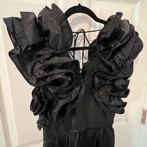 Vintage 80s Black Taffeta Ruffled Prom Dress